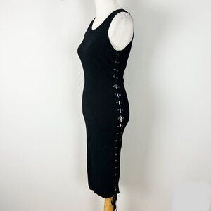 Y2K Gibiu USA Black Ribbed Bodycon Dress Lace Up Side Size Large Women's